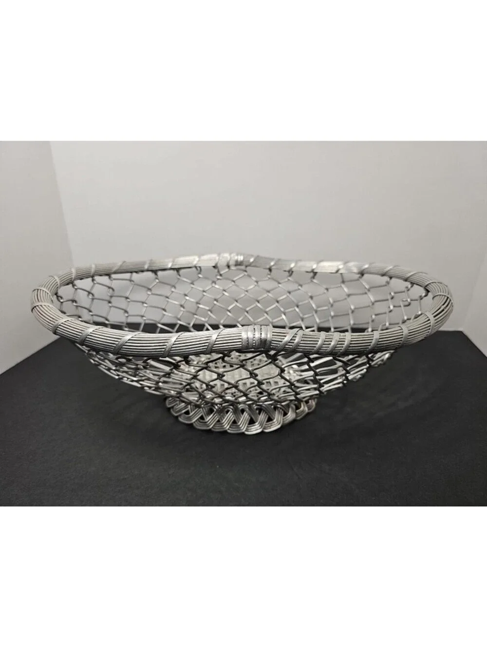 IHI Woven Wire Mesh Decorative Basket Bowl Silver Made in India